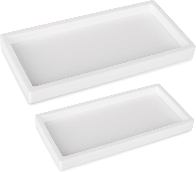 Bathroom Tray, Small Vanity Tray Silicone Soap Dish Sponge Holder Kitchen Sink Organizer Bathroom Accessories for Countertop, Toilet, Shower, 2 Pack, White