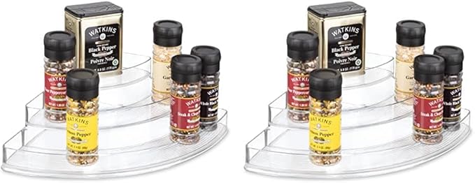 iDesign Recycled Plastic 3-Tier Stadium Spice Rack Organizer for Kitchen, Fridge, Freezer, Pantry and Cabinet Organization, The Linus Collection – 14" x 10" x 4", Clear (Pack of 2)