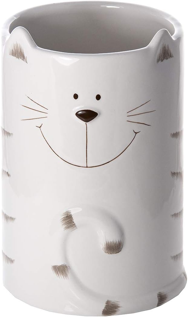 SPOTTED DOG GIFT COMPANY Cat Utensil Holder, Ceramic Utensil Crock, Cute Kitchen Countertop Decor, Baking & Cooking Tools Organizer, Gifts for Cat Lovers & Pet Owners 4.3" x 6.3"