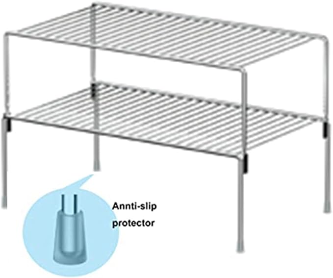 Redrubbit 4 Pack(10.6 x 5.5 Inch) Stackable Cabinet Storage Shelf Rack, Rustproof Kitchen Counter and Cabinet Shelf, Small Storage Rack Organizer for Kitchen, Fridge, Cabinet, Bathroom, Chrome
