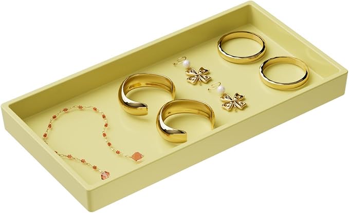 Vanity and Bathroom Tray, 7.7" ABS Countertop Organizer,Waterproof Vanity Tray for Toilet Tank,Perfume,Soap,Keys,Bathroom Accessories,Kitchen and Bath Trays,Non Slip Small Trays,Gold