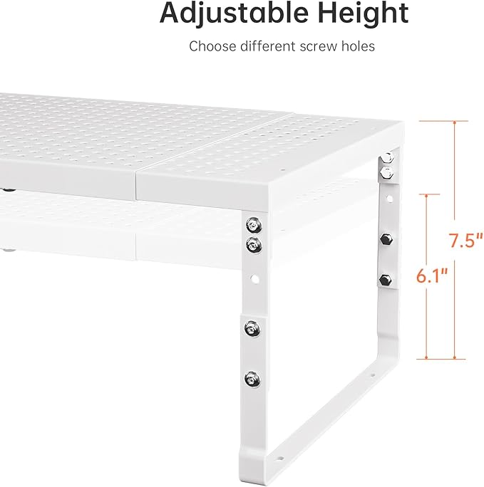 Cabinet Shelf,Expandable Adjustable Stackable Kitchen Organizer,for cabinets, Kitchens, countertops, bathrooms Shelf Organizer(2Packs/White,Medium)