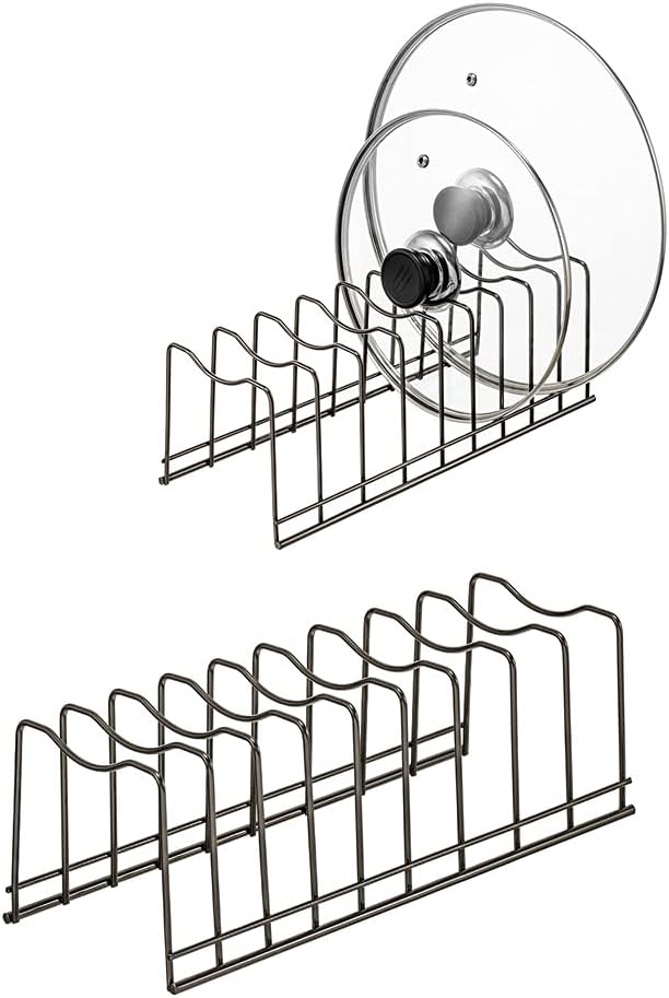 Pot Lid Holder Organizer, Kitchen Countertop Storage Rack Cutting Boards, Bakeware, Pots & Pans, Serving Trays, Reusable Containers in Cabinet Pantry, Stainless Steel