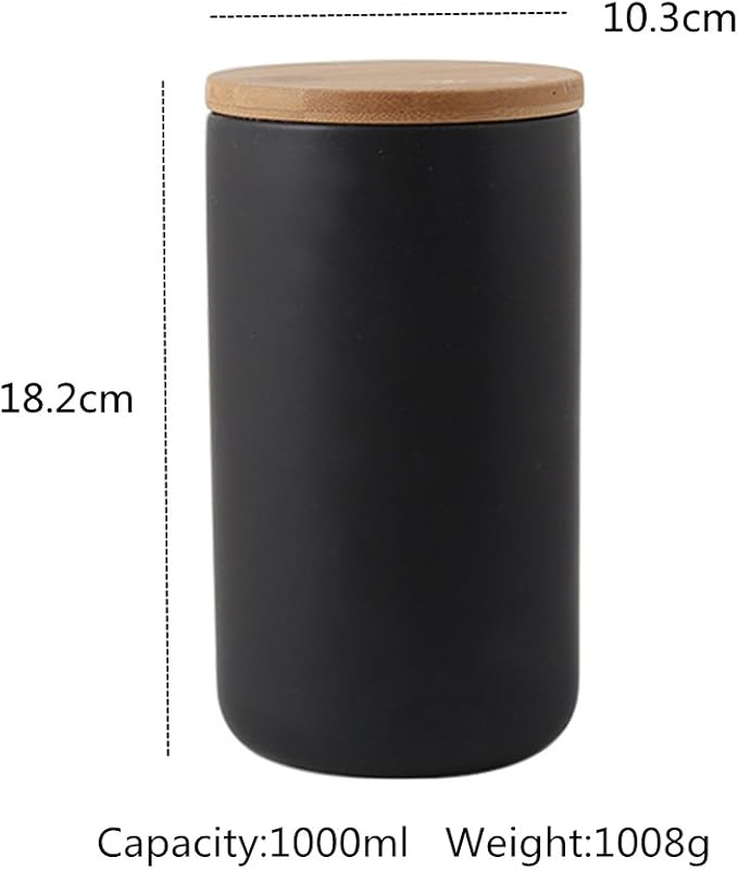 1000ml/34 oz Air Tight Jars Ceramic Storage Containers with Airtight Seal Bamboo Lids Kitchen Canisters for Tea Sugar Coffee Spice Seasoning And More