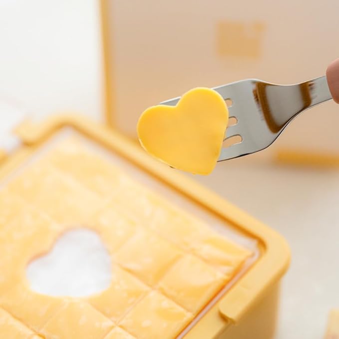 Sliced Cheese Container with Fun Slicing Stamp Cutter β Made in Korea, Storage Box for Fresh Cheese β Compact Fridge Organizer with Cute Shapes for Kids BPA-Free Kitchen Gadget