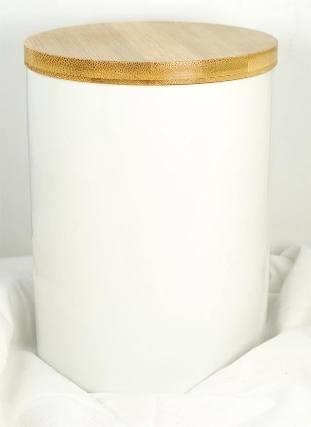White Ceramic 1050mL 4 cup Food Storage Jar Canister with Airtight Bamboo Lid and Silicone Seal Container for Counter - Great for Coffee Sugar Treat Snack Treats for Dog Cat Rawhide Milkbone (White)