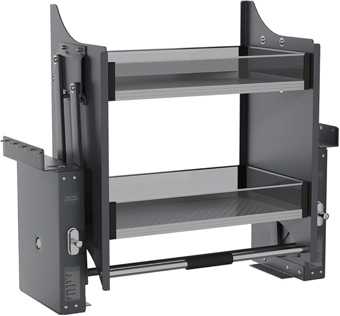 Pull Down Shelf, Kitchen Wall Cabinet Upper Storage Organizer, 2 Tier Kitchen Shelf Spice Rack, 22-24 Inch Width, Black