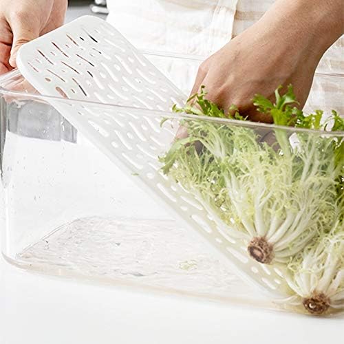 Slideep Refrigerator Food Storage Containers, Lettuce Keeper Large Produce Saver Stackable Container with Lids & Removable Drain Tray, Clear Veggie Fruit Salad Lettuce Container -2 Pack