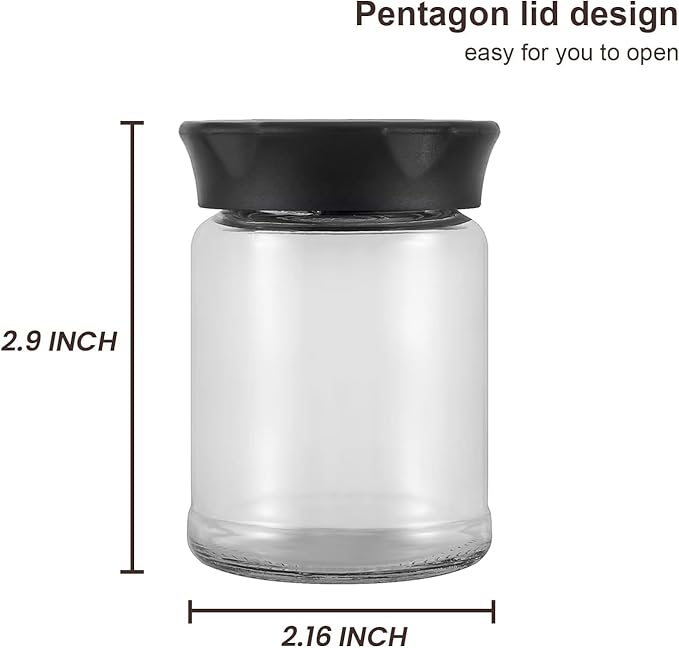 VEVOK CHEF Mini Glass Jars with Black Lids 2 pcs Food Storage Jar Kitchen Canister Small Coffee Tea Spice Storage Jar Set (4 Ounce) Gift