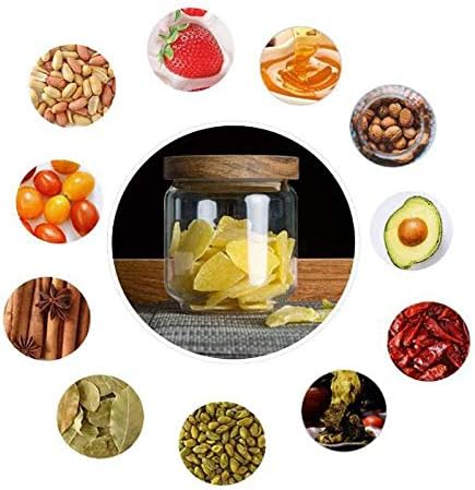250ML 8.5OZ Glass Storage Container jars with Sealed Wooden Lids Glass Canister Kitchen Food Storage Containers for Coffee Beans Loose Tea Leaves Nuts Sugar Candy Spice Cookies