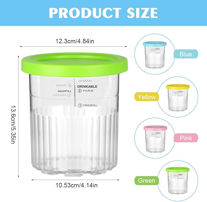 Creami Pint Containers for Ninja Creami Pints and Lids - 4 Pack Ninja Creami Deluxe Pints, 24oz Ice Cream Containers Suitable for NC500/NC501 Series Ice Cream Maker, Airtight BPA-Free