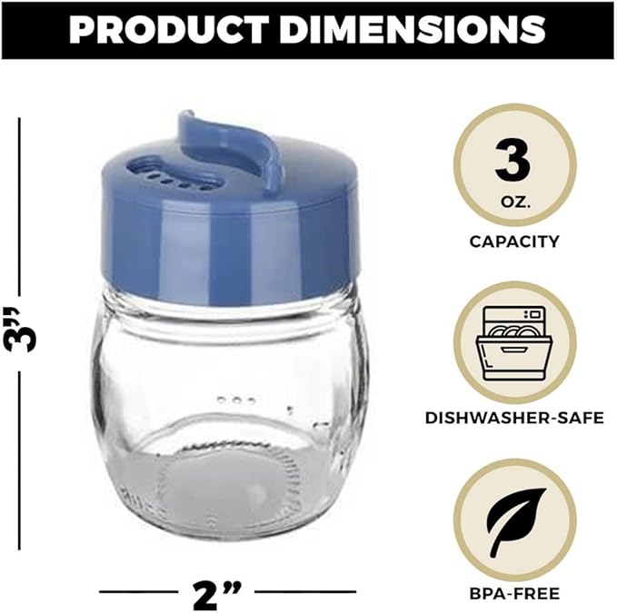 Glass Salt And Pepper Shaker Set, Spice Storage For Table Serving And Cooking With Dual Perforated Shaking Top - 3 Oz Spice Seasoning Shaker - 2 Pack