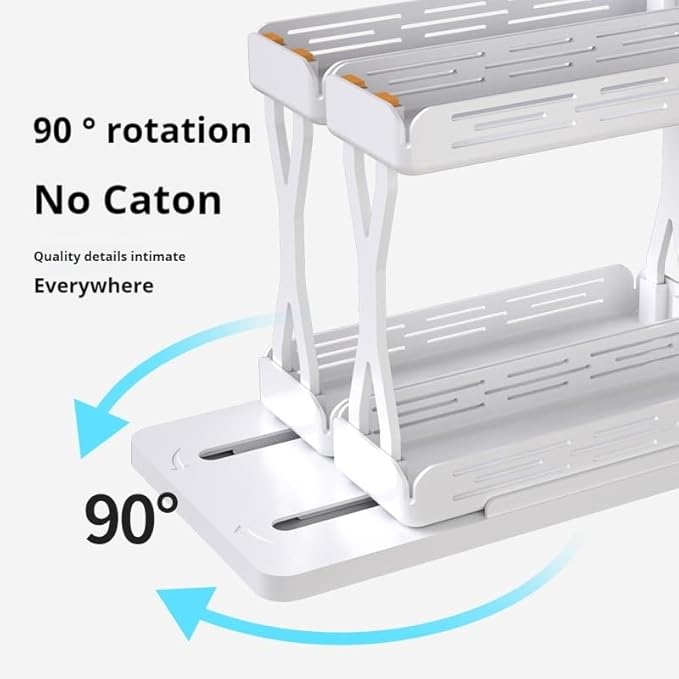 Set of 2 Sliding Spice Rack Organizers - Pull & Rotate Seasoning Storage for Cabinets, Slide-Out 2-Tier Kitchen Shelves with Non-Slip Base (11.8"" D x 6.5"" W x 8.5"" H), General, White