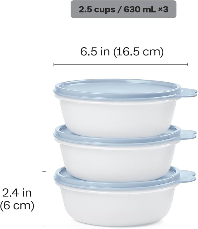 Tupperware Modular 2.5 Cup 3-Bowl Food Storage Set With Lids, Dishwasher Safe and BPA Free (3 Containers, 3 Lids)