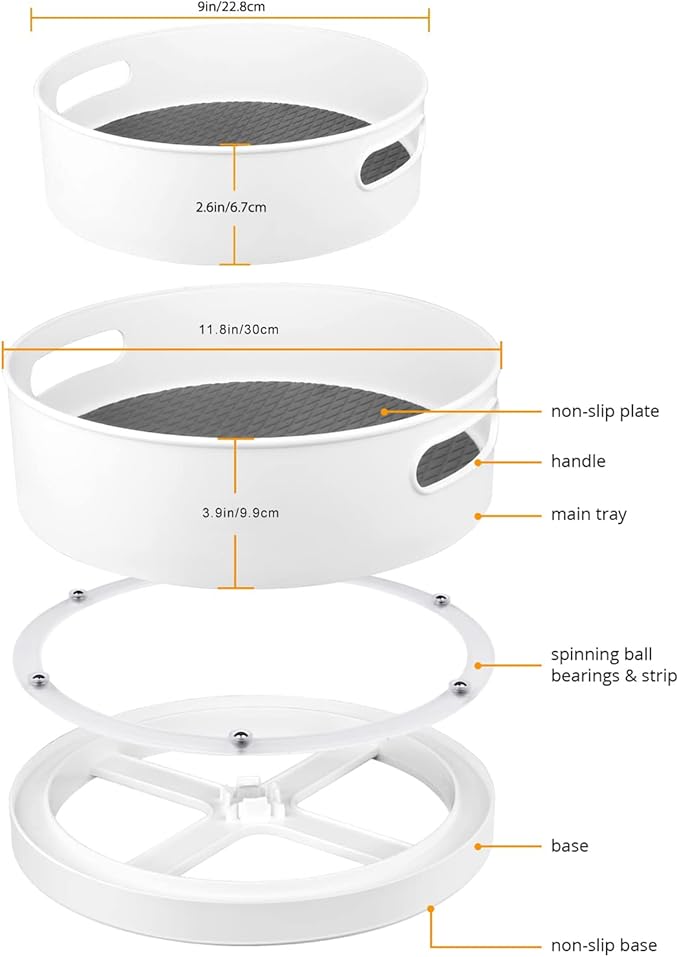 Semlos 360° Rotating Lazy Susan Organizers, 2 Packs 9" and 12" Turntable Spice Rack Organisers for Kitchen Organization and Storage, Non-Slip Under Sink Organizer for Bathroom Pantry Cupboard