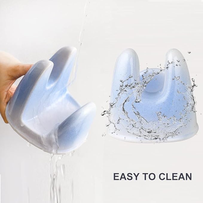 Nihow Pot Lid Holder: Stable Ceramic Pan Lid Holder for Kitchen Counter Decor/Counter top/Stove Top- Heat Resistant & Dishwasher Safe - Elegant White & Blue (1 PC)