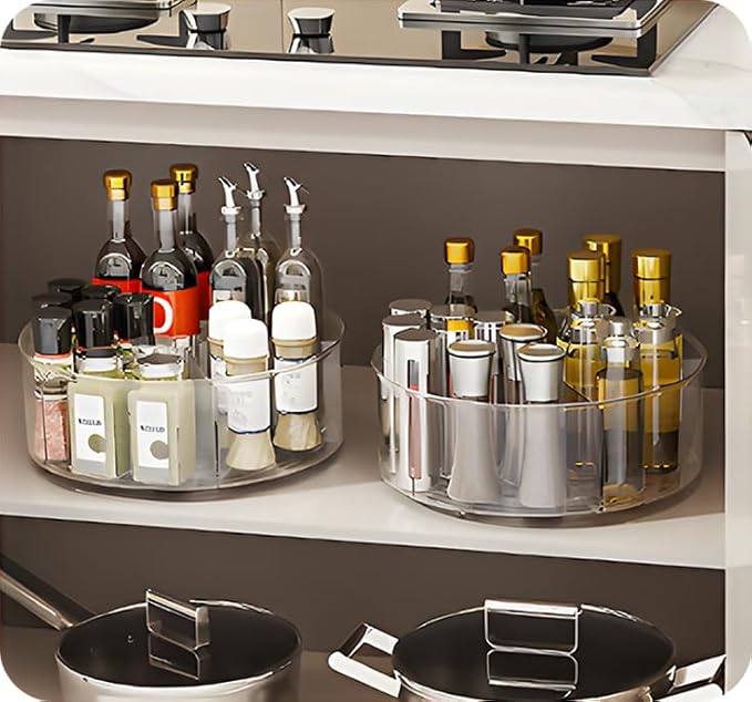 Large Lazy Susan Rotating Turntable Organizer with 5 Dividers - for Kitchen, Bathroom, Cabinet, Pantry, Fridge, Countertop, Vanity - Spinning Food Storage Container for Spices, Condiments-11.5", Clear
