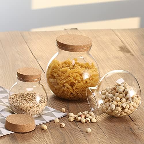 vipolish 1 PC 500ml/17oz Transparent Round Sealed Glass Bottles with Cork Stopper Flower Tea Storage Containers Jars for Candy Cookie Chocolate Beans