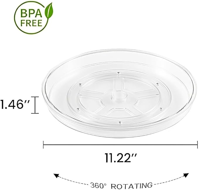 vacane 11 Inch Lazy Susan Turntable for Cabinet, Rotating Makeup Organizer Spice Rack Kitchen Organizers and Storage for Pantry, Countertop, Table, Refrigerator-Clear