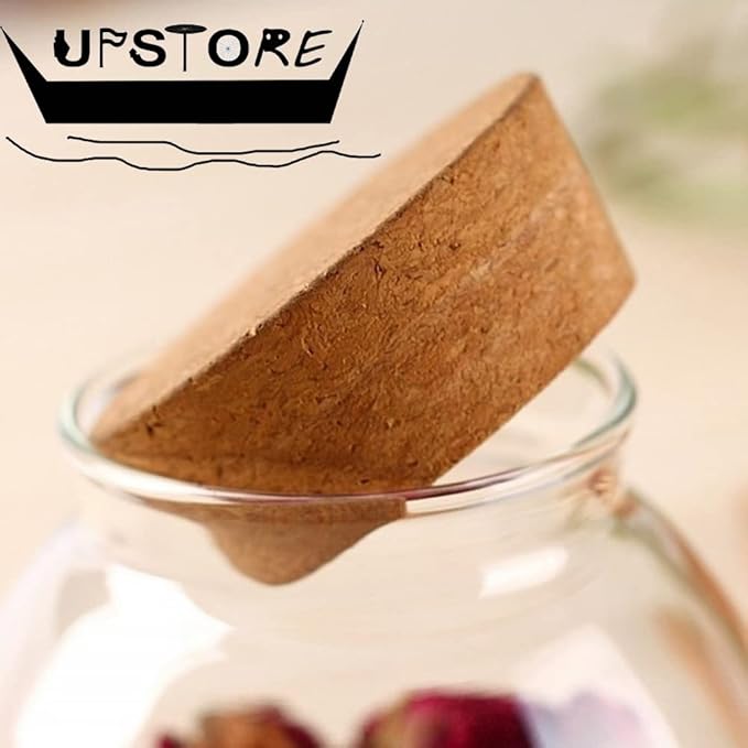 1PCS 500G/17oz Cear Empty Round Large Capacity Sealed Glass Bottles Vial Jars Packing Storage Hoder Containers with Wood Cork Stopper for Make up Cosmetics Spice Food Snack Tea and More