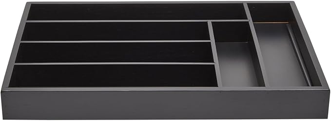 Juvale Bamboo Silverware Organizer for Drawer, Kitchen, 6 Slot Utensil Tray (Black, 17 x 11.75 x 1.75 In)