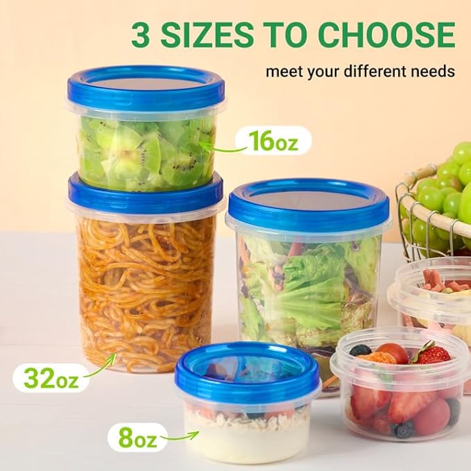 16 oz Freezer Storage Containers with Twist Top Lids, 10 Pack Reusable Meal Prep Containers Plastic Stackable Leakproof Food Storage Containers for Sauce Salad Leftover Oats