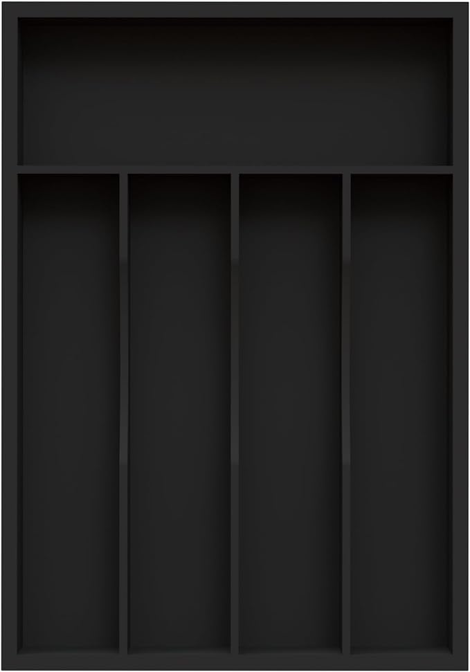 Bamboo Silverware Organizer, Kitchen Drawer Organizer, Utensil Holder, Cutlery Tray & Spoon Flatware Storage with Grooved Drawer Dividers ((5 Slots, Black)