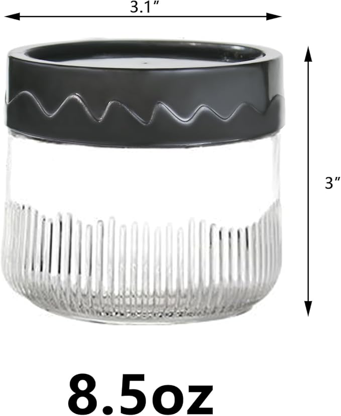 8.5oz Glass Jars with Lids Small Wide Mouth Jar Glass Black Snack Canister for Snack Pudding Yogurt Overnight Oats, 6pack