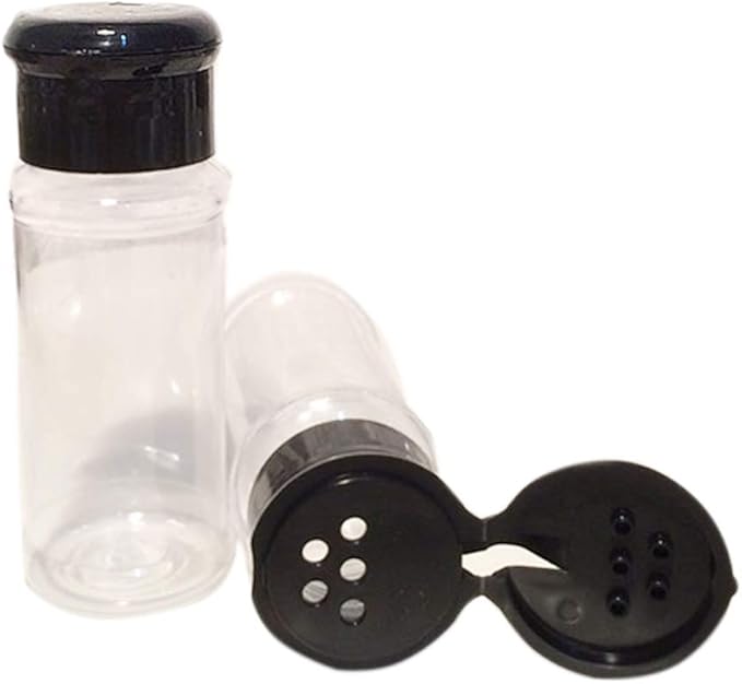 FEOOWV 100 Pcs Empty Plastic Spice Bottles Set for Storing Barbecue Seasoning Salt Pepper and More 75 ml/2.5 oz (Black)