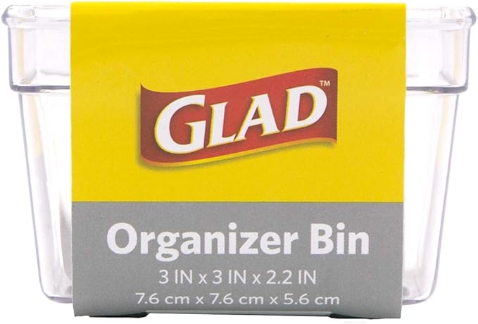 Glad Plastic Drawer Storage Tray – Heavy Duty Organizer Bin for Home, Kitchen, Bath, Bedroom, Office | Non-Slip Feet, Clear, 3" x 3"