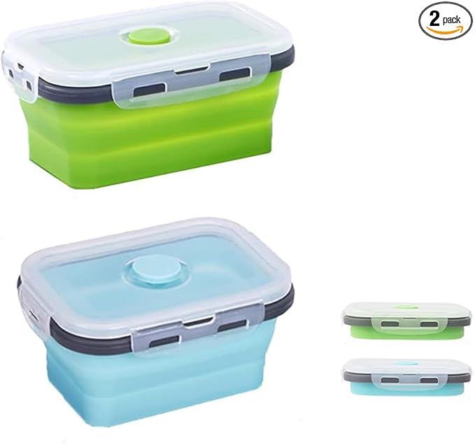 ABSOK 2 Pcs Collapsible Food Storage Containers with Lids and Vent, Silicone Food Storage Containers, Microwave Freezer Dishwasher Safe