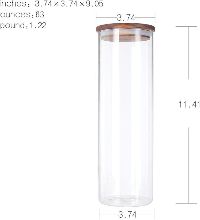KKC HOME ACCENTS Tall Borosilicate Glass Spaghetti Storage Jar,Pasta Canister,Noodle Holder,Sealed Container with Wooden Lid,63 Fluid Ounces