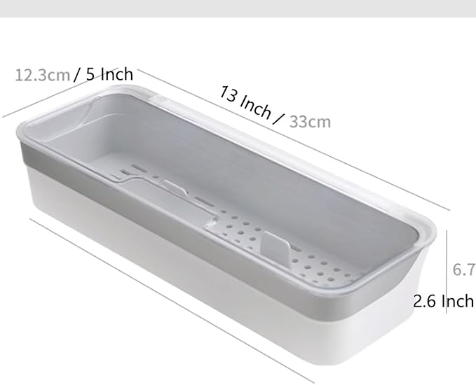 Plastic Kitchen Drawer Organizer with Lid and Drainer Stackable Utensil Holder for Countertop Silverware Tray Flatware Organizers - 13x4.7x2.4 Inch Spatula Cutlery Storage Box