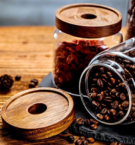 Glass Food Storage Jar 250ml/8.5oz Clear Glass Canister with Airtight Seal Acacia Wood Lids Kitchen Food Storage Container for Coffee Bean Loose Tea Spice Bottle Sugar Cookies Nuts Snack Candy Jar