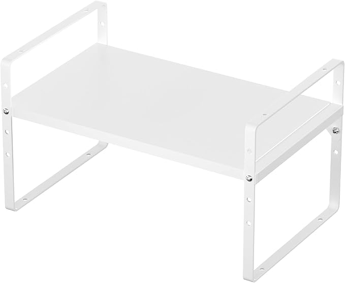Slideep Expandable Shelf Rack Counter Organizer 16.54'' to 27.17'', 10.24'' Width Stackable Cabinet Shelves Organizer Storage Rack Cupboard Stand Spice Rack for Kitchen Bathroom Pantry -White