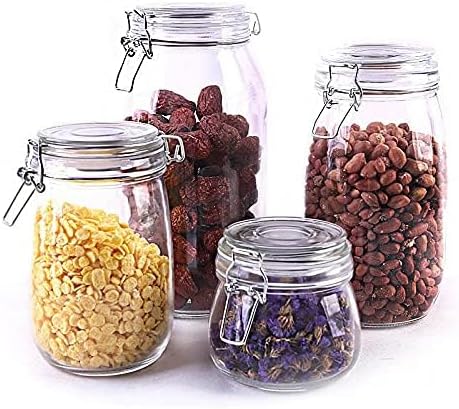 1 Pcs 500ml PET Plastic Storage Jars with Airtight Hinged Lids,Durable Clear Wide Mouth canning Jars for Food Storage Oats Canning Cereal Pasta Sugar Coffee Nuts Spices