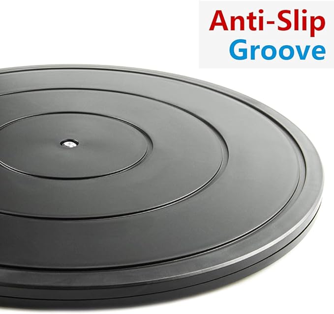16 Inch Lazy Susan Turntable - Heavy Duty Rotating Swivel Steel Ball Bearings - Flat Base Stand for TV/Computer/Monitor/Arts/Crafts/Bonsai/Statue/Cabinet Organizer (Plastic&Black)