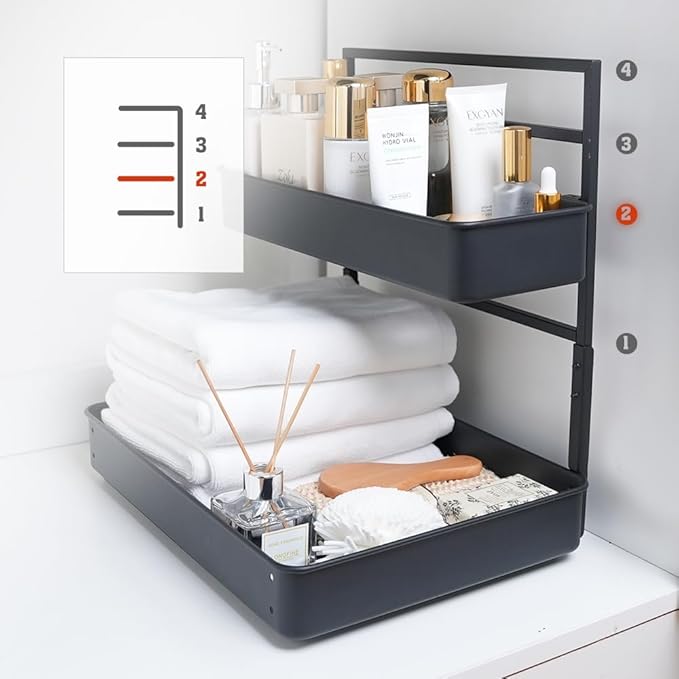 EVERIE Metal Pull Out Slide Shelf Organizer for Under Sink Organization in Kitchen, Bathroom, Counter, Cabinets, Minimum Available Space 13" Wide x 16.5" Deep (Black, 1 Set)