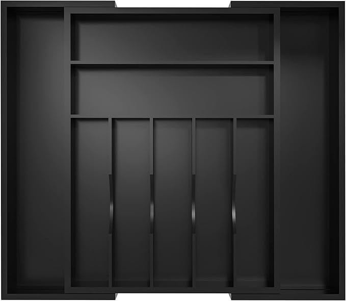 Utensil Organizer Silverware Drawer Organizer - Bamboo Expandable Cutlery Tray with Dividers for Utensil Holder Office Storage Makeup Desk Drawer Tool Organization W13.5"-19.5" x L17.5" x H2.5"(Black)