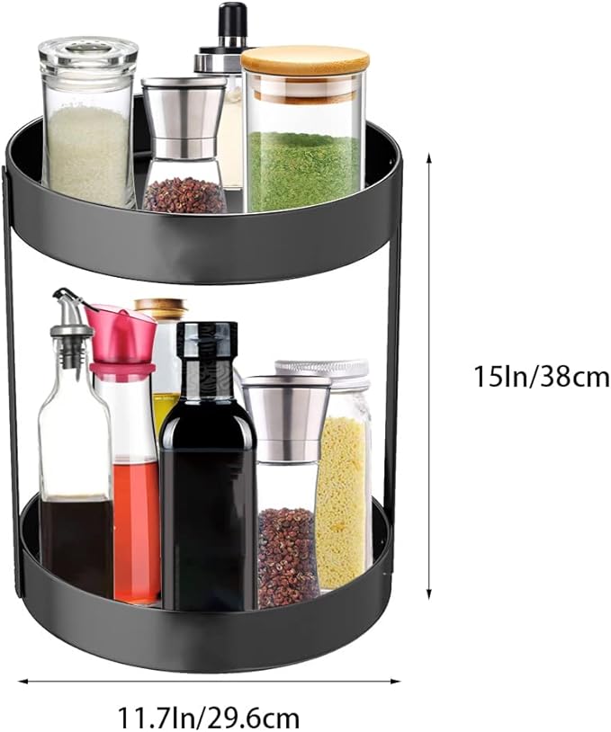 PACEKONER 2 Tier Lazy Susan, Stainless Steel Turntable, 360 Degree Spice Rack For Kitchen Bathroom Counter Organizer (11.7Inch)