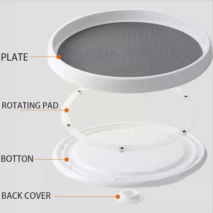 2 Tier Non Skid Spice Rack Turntable, 10 Inch Spinning Organizer, Non Skid Lazy Susan Turntable, 360° Rotating Seasoning Organizer for Kitchen, Pantry Cabinet, Refrigerator, Bathroom, Gray/White