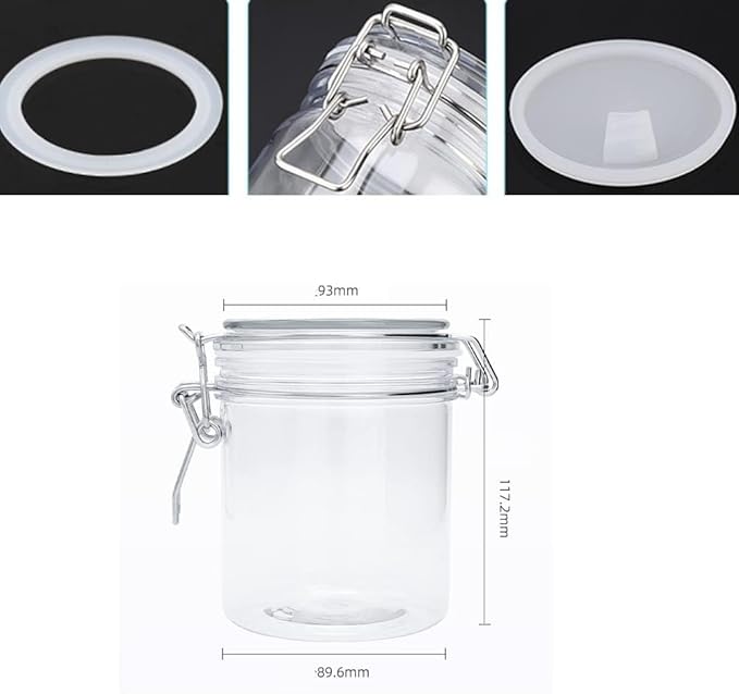 1 Pcs 500ml PET Plastic Storage Jars with Airtight Hinged Lids,Durable Clear Wide Mouth canning Jars for Food Storage Oats Canning Cereal Pasta Sugar Coffee Nuts Spices