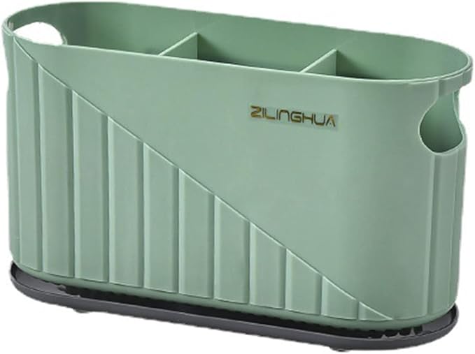 Kitchen Cutlery Drainer Utensil Holder Cutlery Storage Box Wall-Mounted Tableware Storage Holder Utensil Caddy Flatware Organizer Countertop (Green)