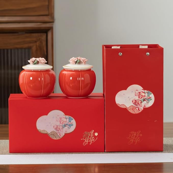 the wonderful years of youth Ceramic Storage Jars, Vintage Chinese Style Storage Jars with airtight Traditional Tea Tins Cans Canister for Kitchen Spice, biscuit,Tea, candy,Coffee,red,pink (Pink)
