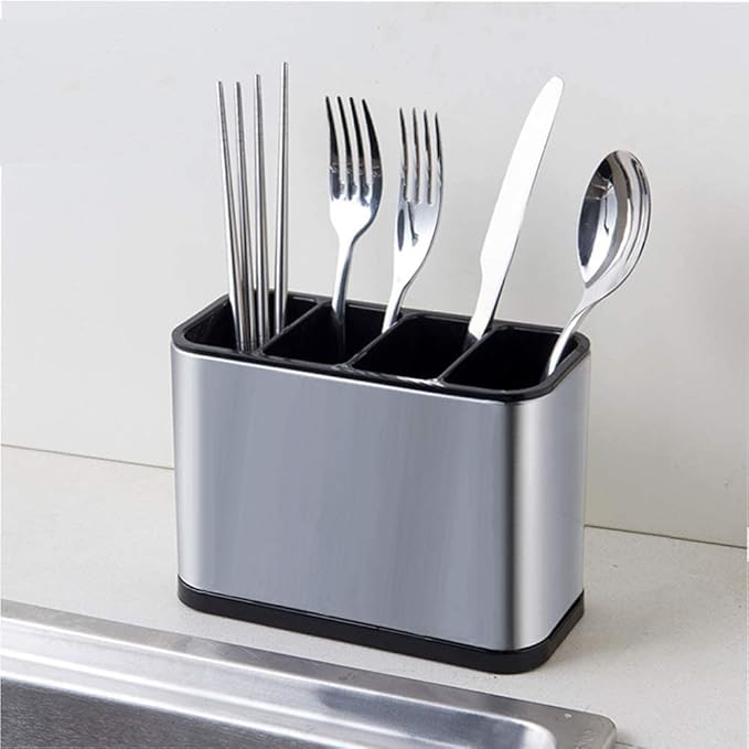 Silverware Caddy Utensil Caddy Spoon Holder with 4 Divided Compartments, Sturdy Stainless Steel, Rust Proof