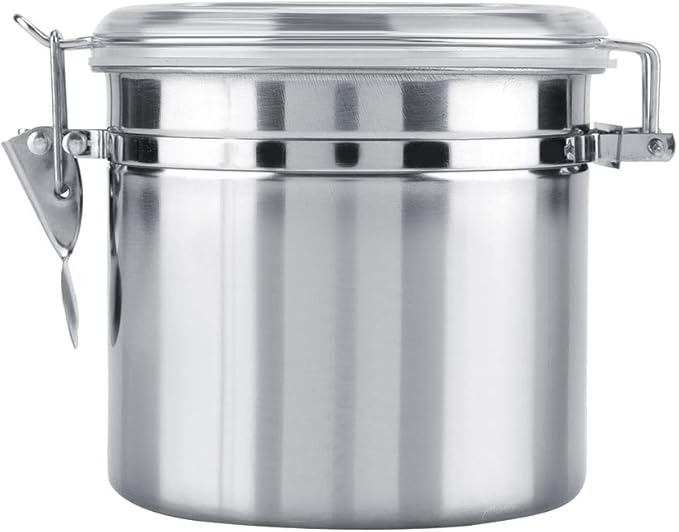 Stainless Steel Coffee Canister, Airtight Ground Coffee Bean Storage Container Keep Bean Fresh Organizer Jars Clear Clamp Lid Large Capacity for Kitchen Organization Pantry Tea Flour Sugar 1100ml