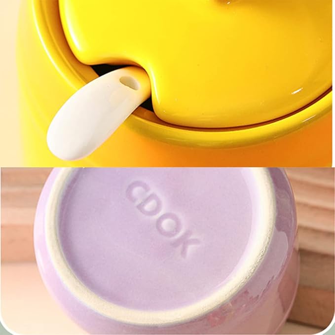 2pcs Salt Cellar Set, Ceramic Salt Cellar With Lid & Spoon,Sugar Bowl,Salt and Pepper Shaker Set Spice Jars for Kitchen Storage(Orange Yellow)