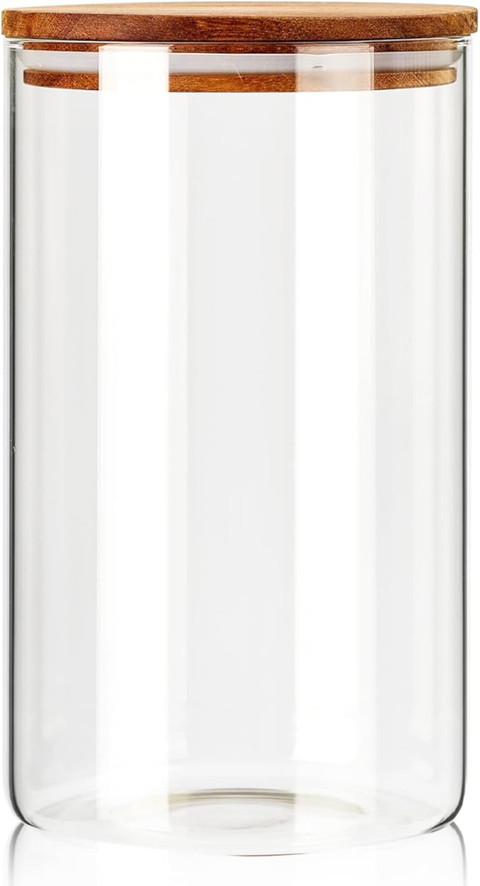 Labina Glass Storage Container Airtight Food Jars Kitchen Canister with Wood Lids, 81 Oz Wide Mouth Pantry Organization Glass Jar for Flour, Sugar, Cookie, Spagetti, Nuts and Candy