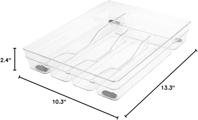 Glad Silverware Organizer Plastic Tray - Kitchen Cutlery Holder for Flatware and Utensil Drawers, Clear