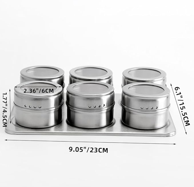 XZJMY Set of 4 Magnetic Spice Tins with Metal Wall-Plates,Stainless Steel Spice Container Storage Box with Transparent Lid for Storing Herbs, Spices and Other Seasonings